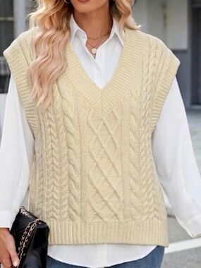 MINKPINK Cable Knit V-Neck Sweater Vest
